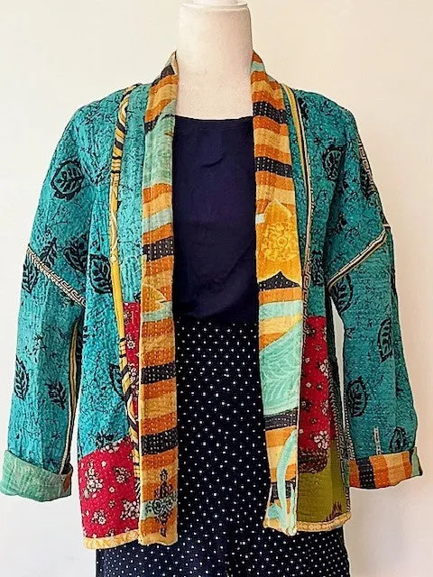 Specialty Collection: Hand Embroidered Short Jacket Fully Reversible. Kantha Quilted.