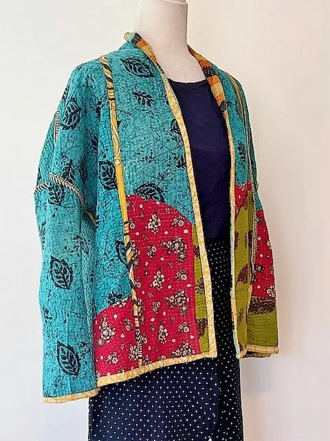 Specialty Collection: Hand Embroidered Short Jacket Fully Reversible. Kantha Quilted.