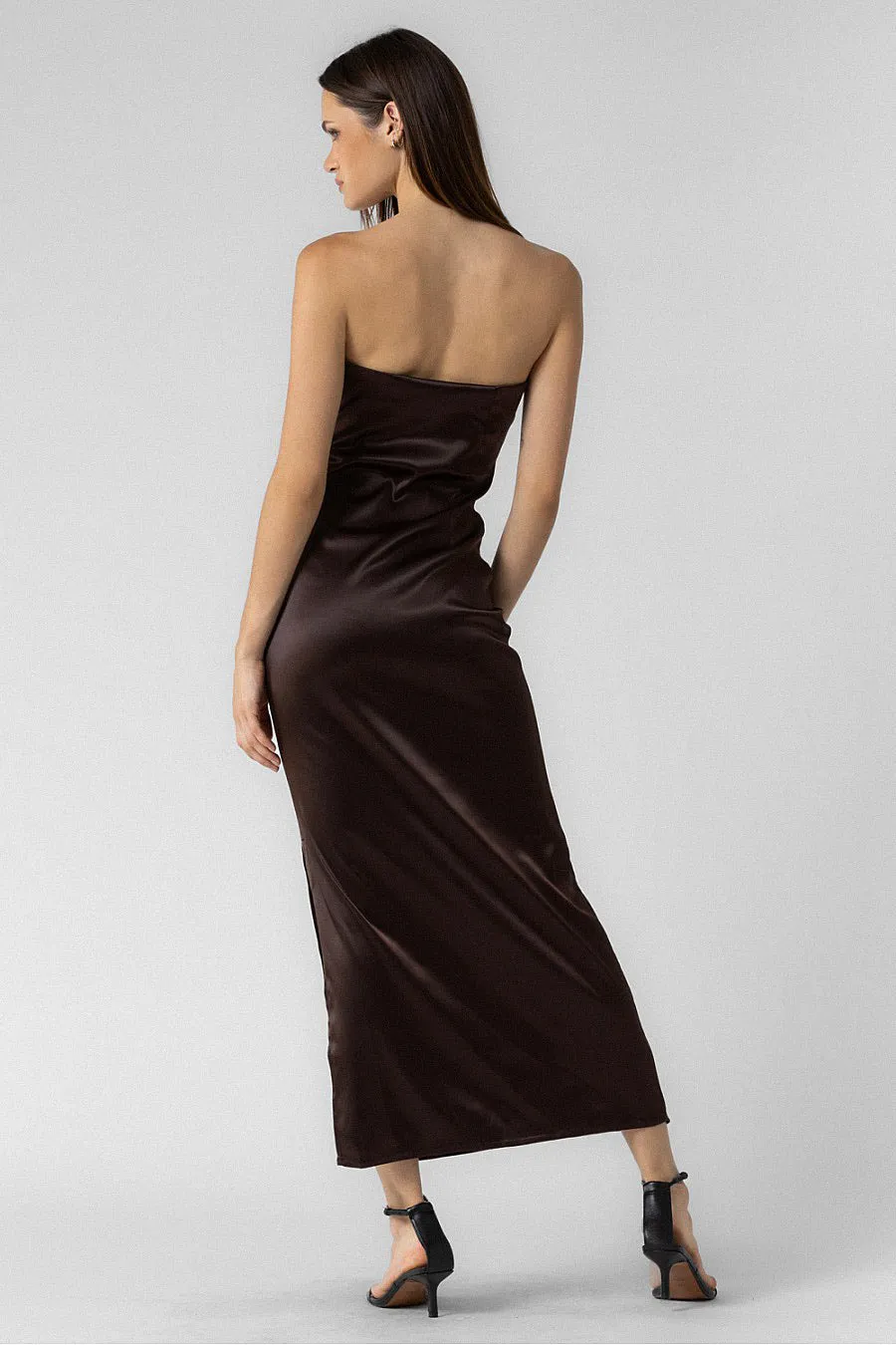 Strapless Satin Maxi Dress Chocolate