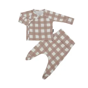 Take Me Home Kimono Set - Taupe Plaid