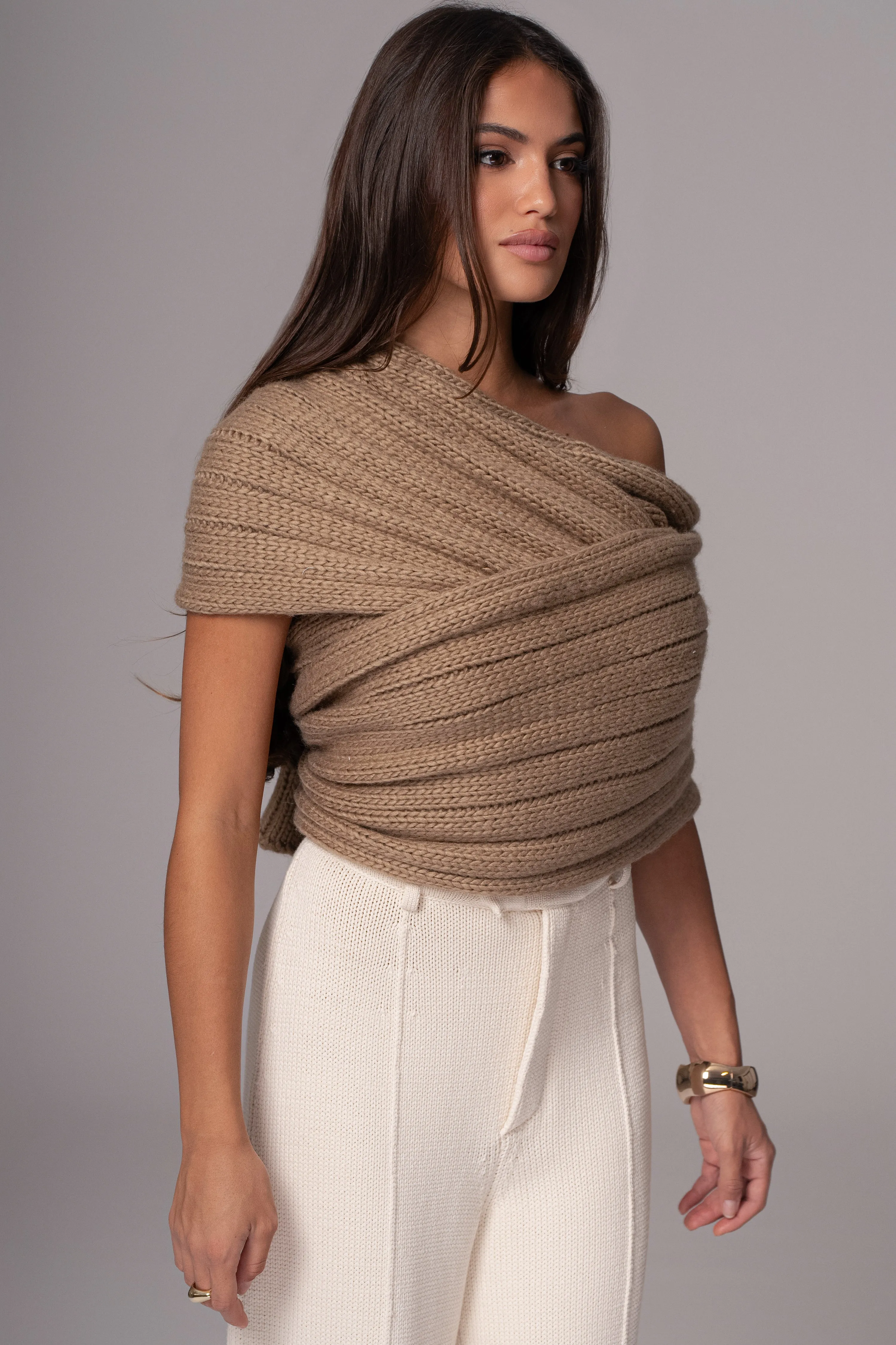 Taupe Soft Life Cable Knit Sweater Top