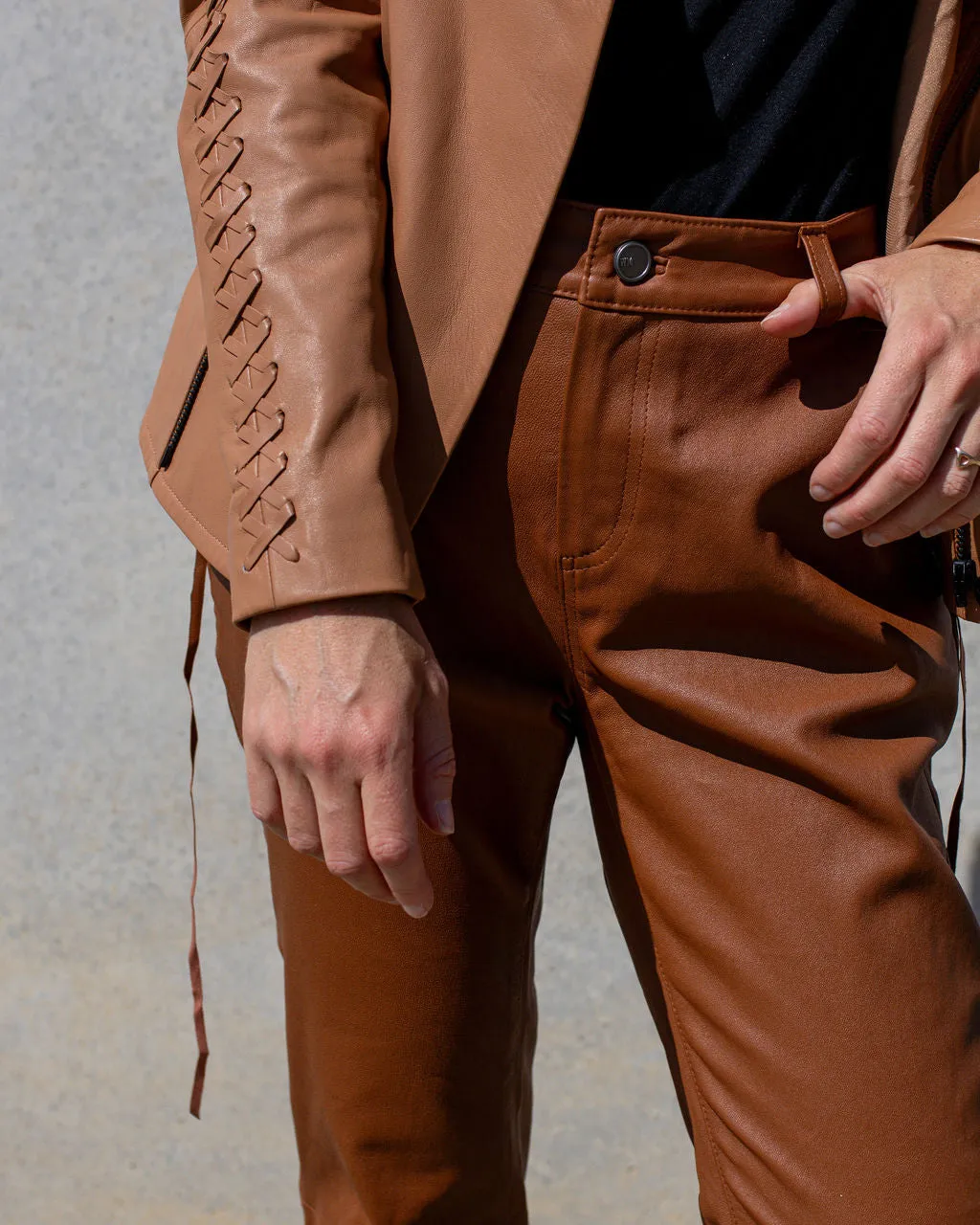 The Bondi Slouch Pant Golden Brown Stretch Leather