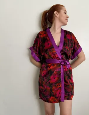 The Poppy Silk Satin Charmeuse Short Kimono