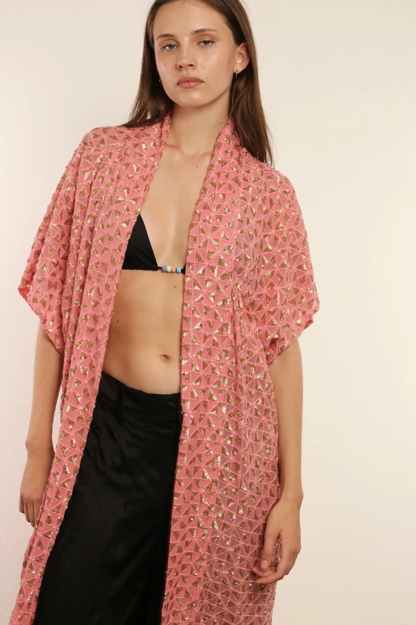 TRIANGLE GOLDEN PINK SILK KIMONO