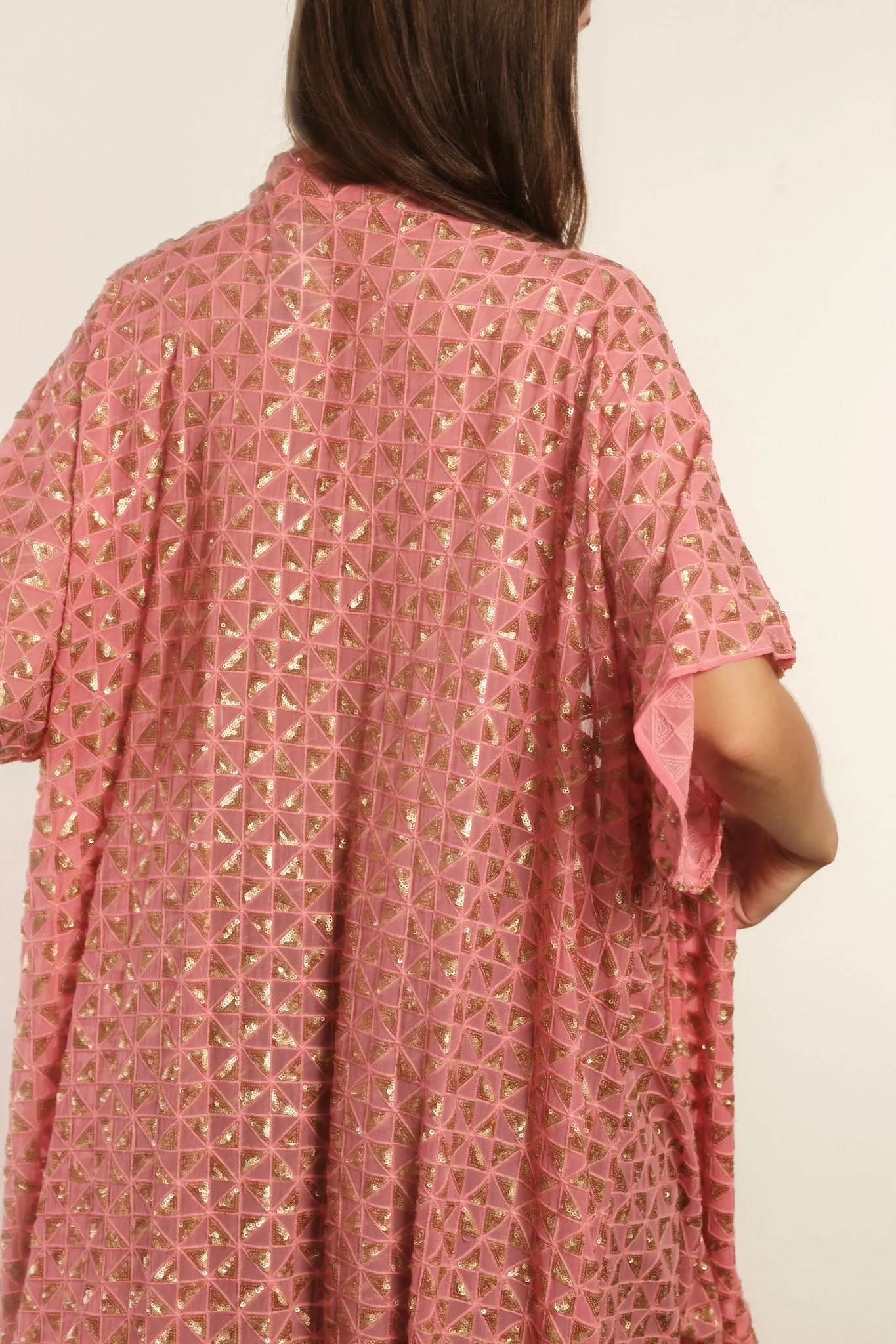 TRIANGLE GOLDEN PINK SILK KIMONO