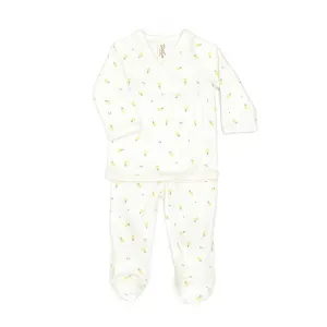 Tun Tun (Peru) - Pointelle Kimono Top   Pant Set - Lemons (Cream)