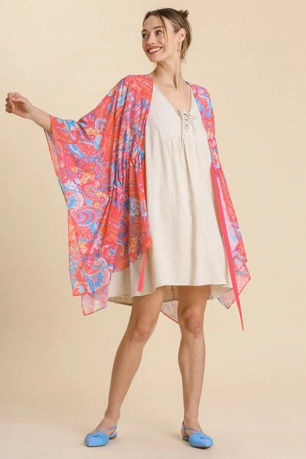 Umgee Paisley Print Kimono in Pink Mix FINAL SALE