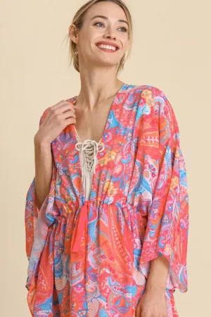 Umgee Paisley Print Kimono in Pink Mix FINAL SALE