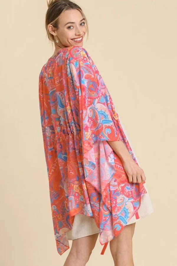 Umgee Paisley Print Kimono in Pink Mix FINAL SALE