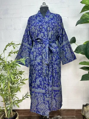 Unisex Yak Wool Blend Geometric Diamonds Kimono/Robe | Luxurious Blue Beige Teal Urban Floral Print | Warm Hygge Christmas Gift for Her & Him