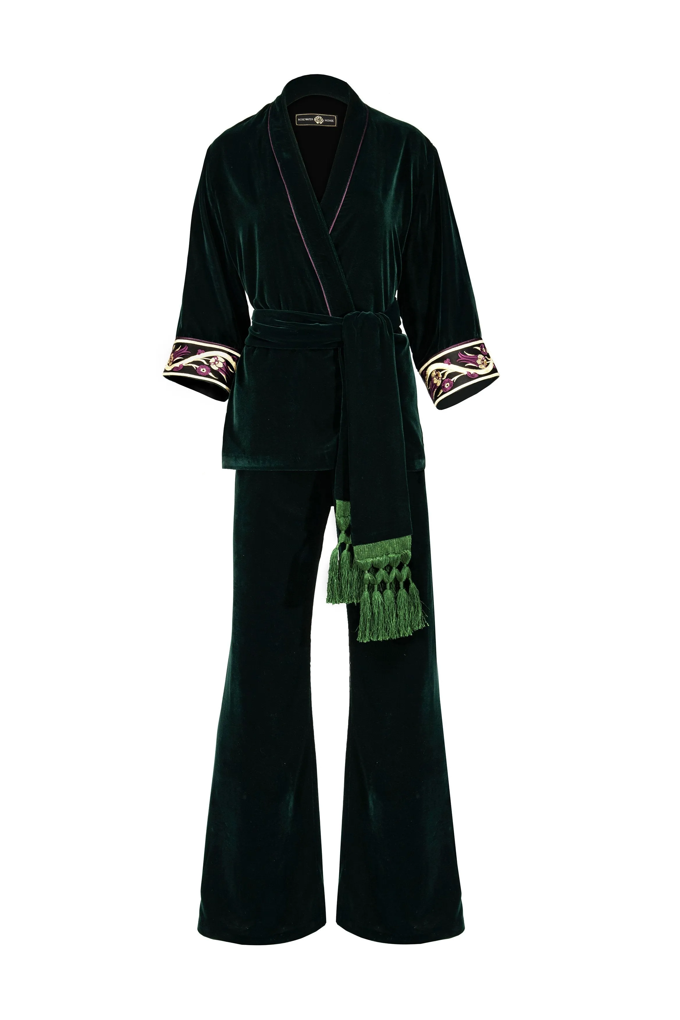 Velvet Kimono Set - Emerald Green