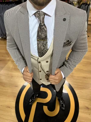 Vidal - Beige/Black 3 Piece Suit