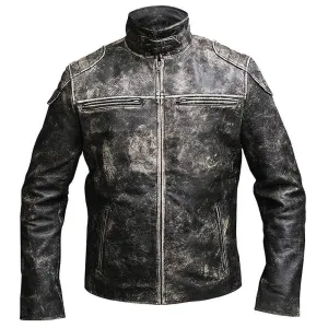 Vintage Cafe Racer Retro II Distressed Black Biker Mens Leather Jacket