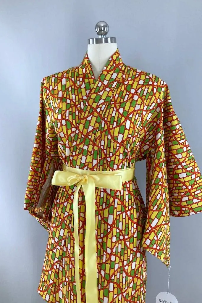 Vintage Mod Yellow & Green Cotton Kimono