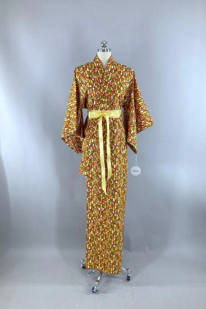 Vintage Mod Yellow & Green Cotton Kimono