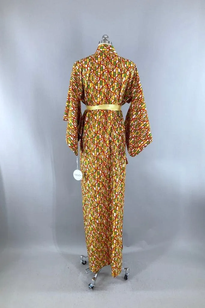 Vintage Mod Yellow & Green Cotton Kimono