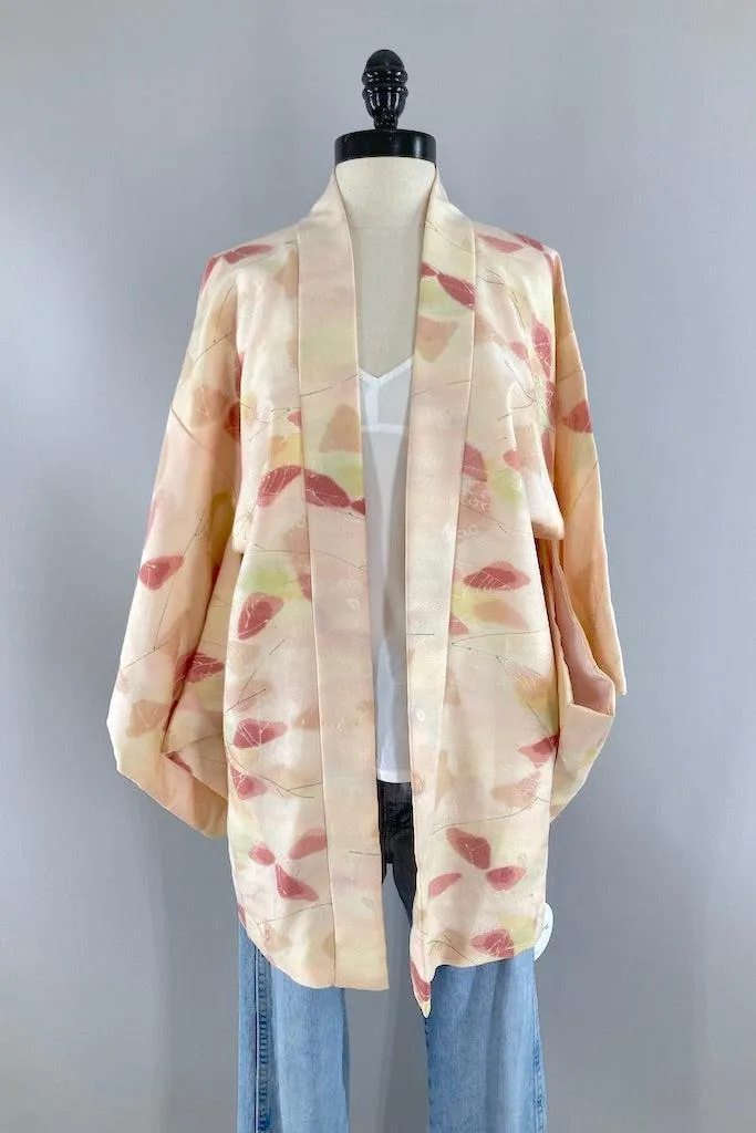 Vintage Peach Abstract Silk Kimono Cardigan