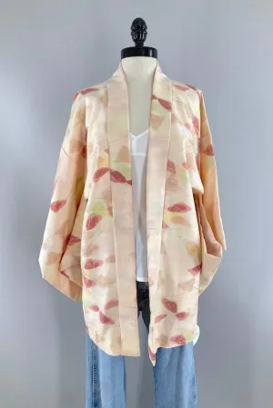 Vintage Peach Abstract Silk Kimono Cardigan