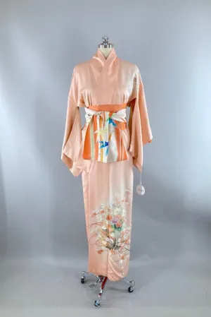 Vintage Peach Silk Floral Kimono