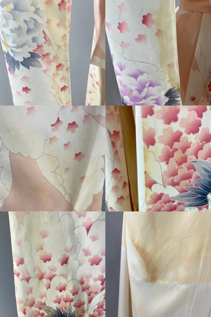 Vintage Pink Peony Silk Furisode Kimono