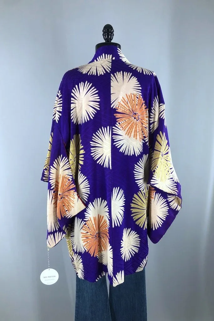 Vintage Purple Floral Kimono Cardigan