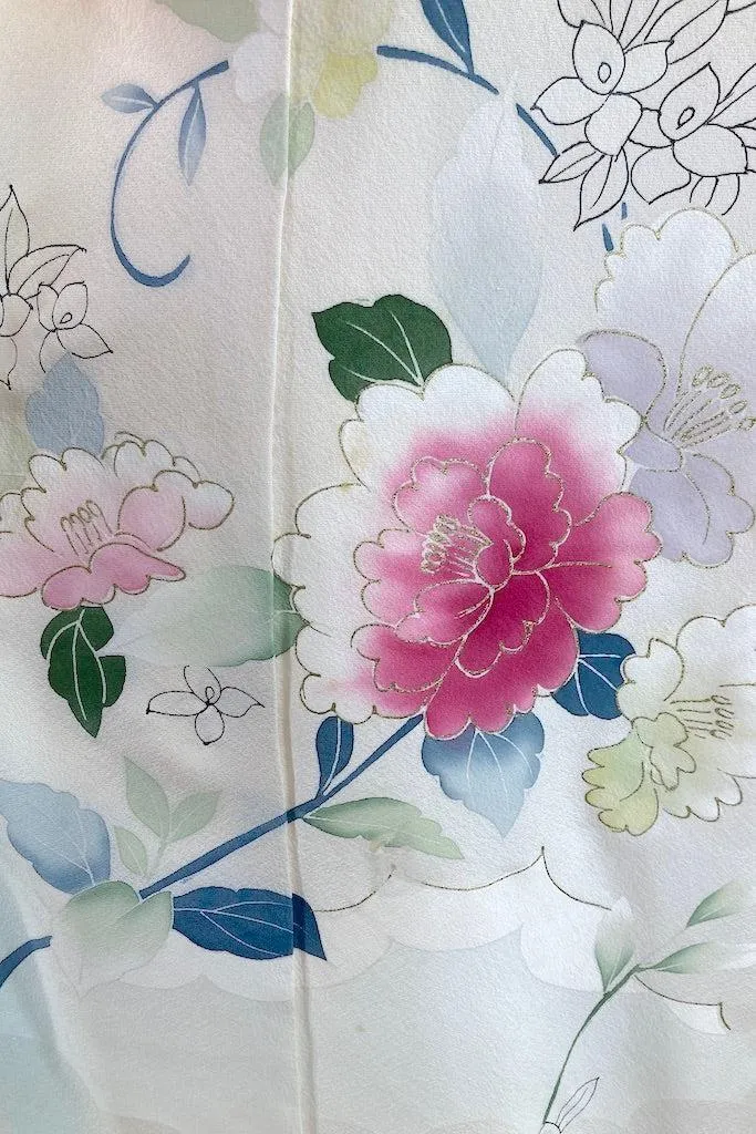 Vintage Silk Peony Kimono