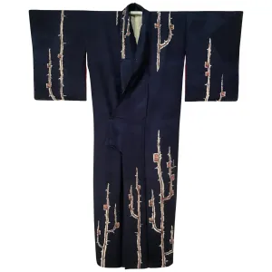 Vintage Tsukesage Kimono ‘Navy & Plum Blossom’