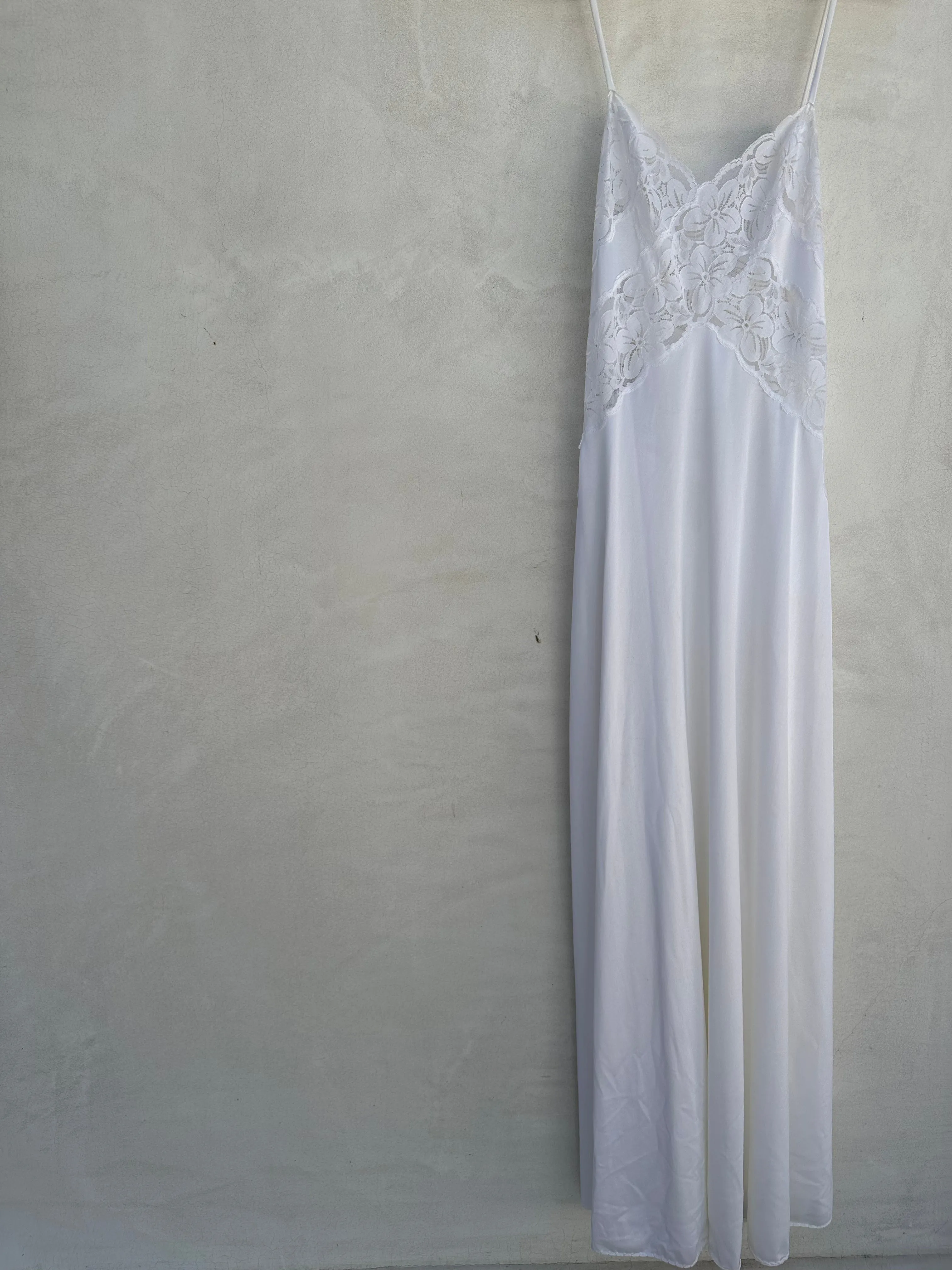 Vintage White Nylon Lace Slip Dress