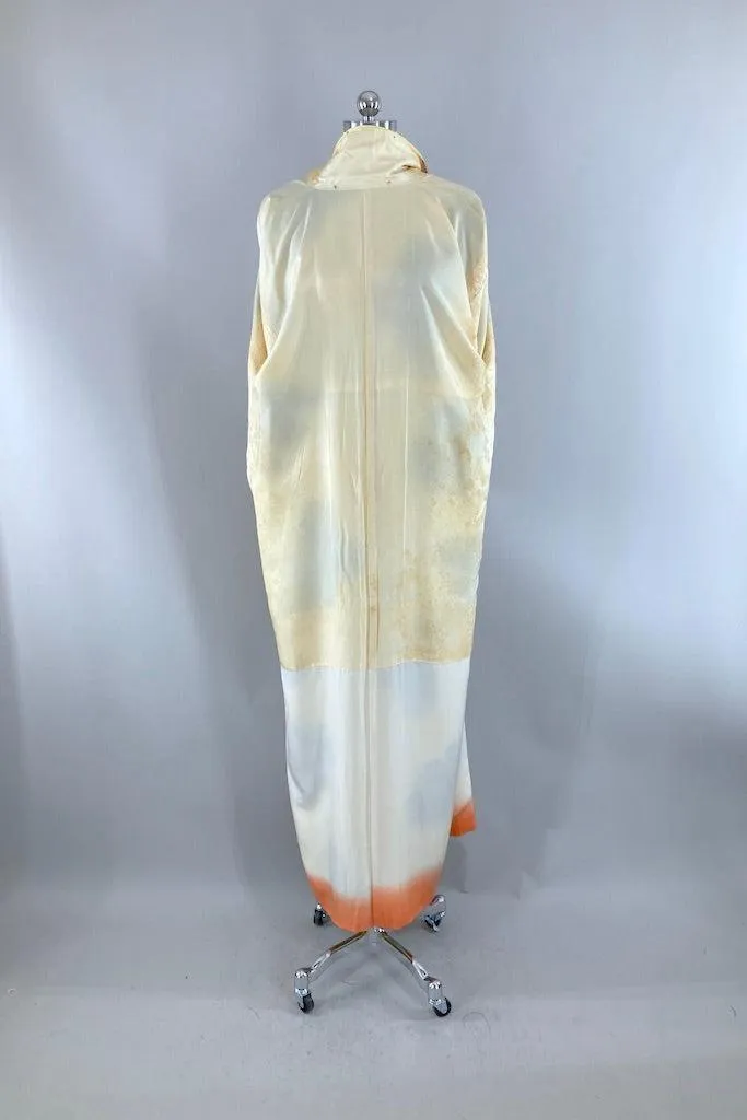 Vintage Yellow Spring Floral Silk Kimono