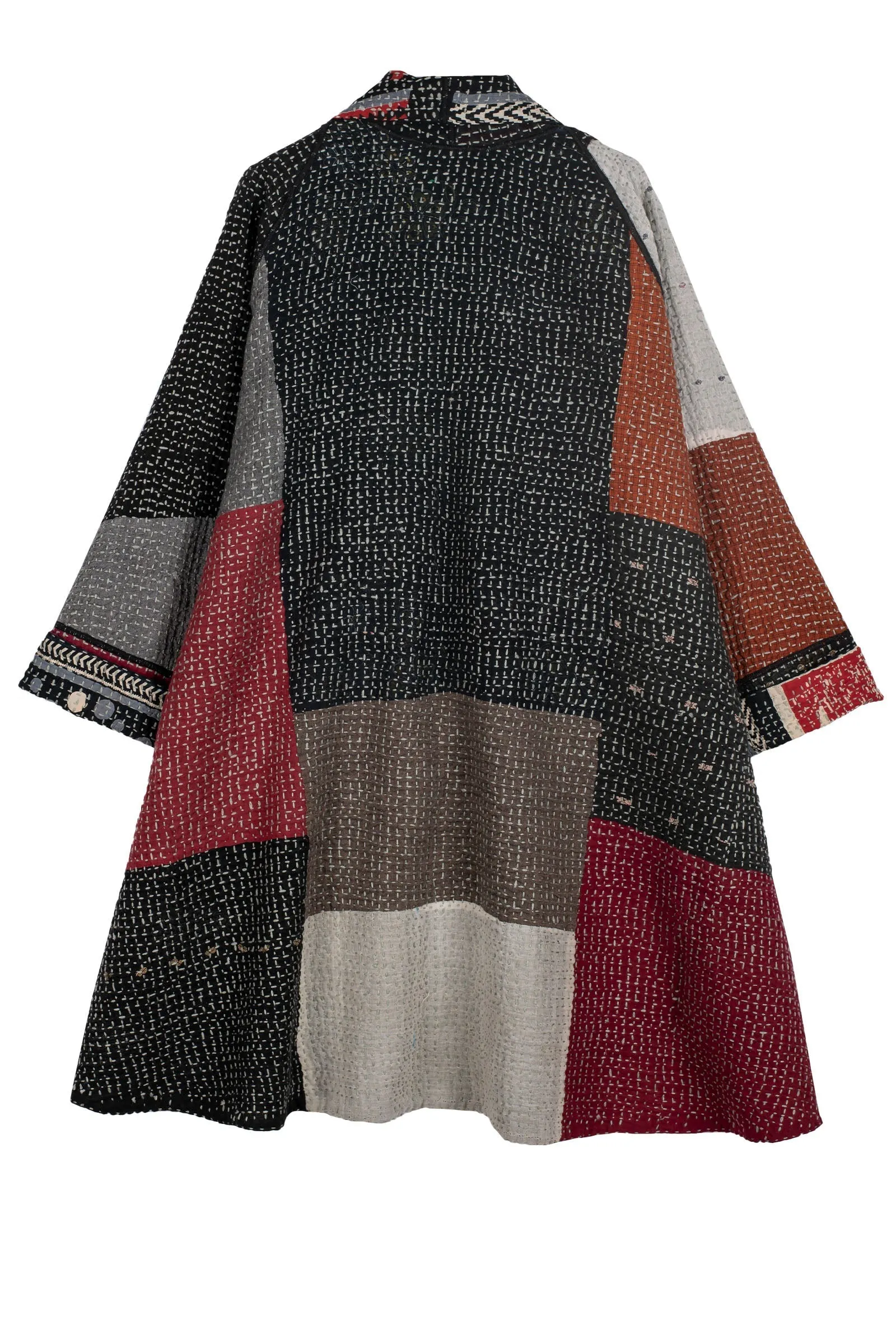 WAFFLE KANTHA MONOTONE IKAT KIMONO LONG JACKET - wi3005-red -