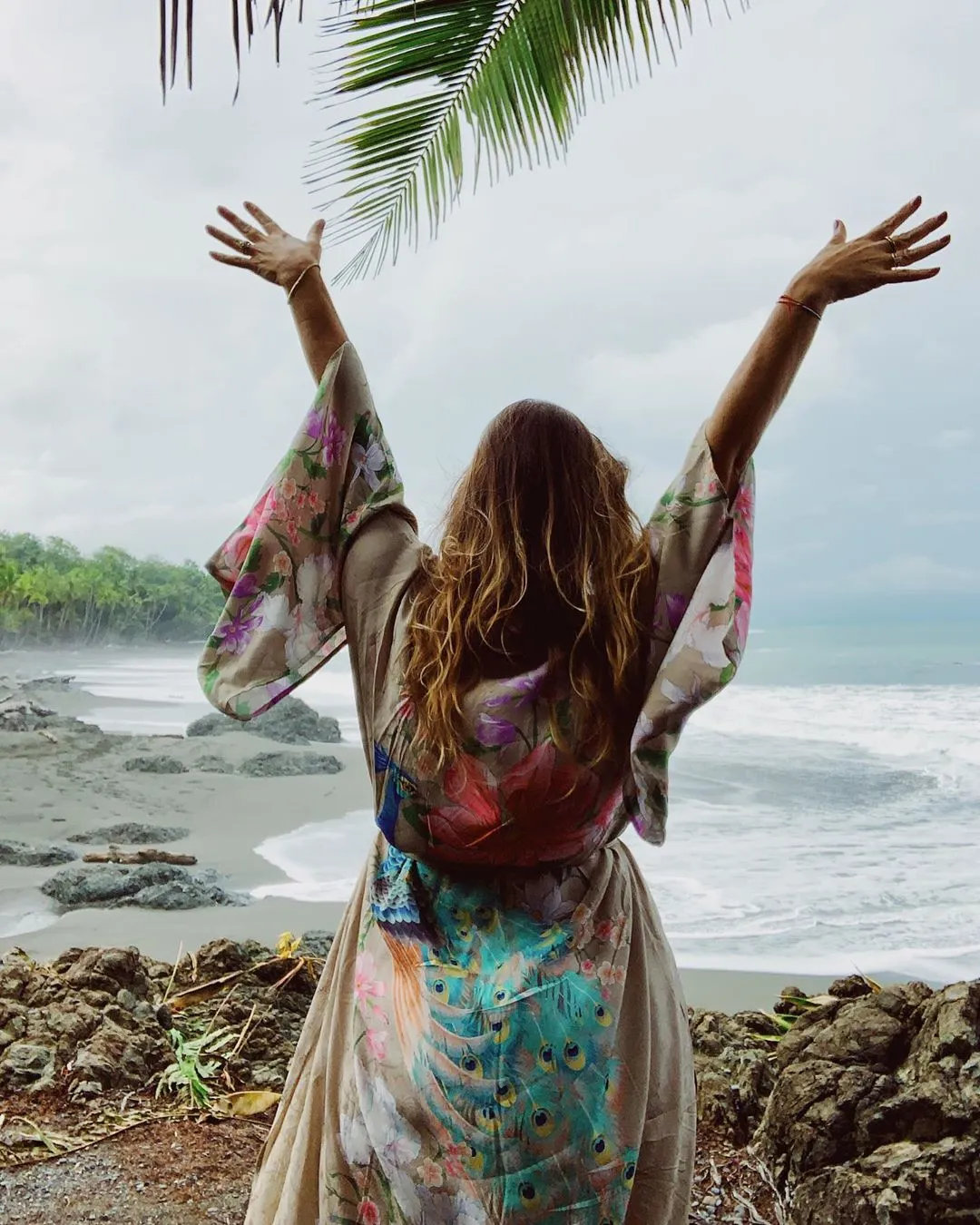 Waterfall Maxi Kimono Blue Or Beige You Choose Floral Gypsy Peacock Print Full Length Robe Or Swimsuit Cover Up Beautiful Bohemian Available In Sizes Small Medium Or Large