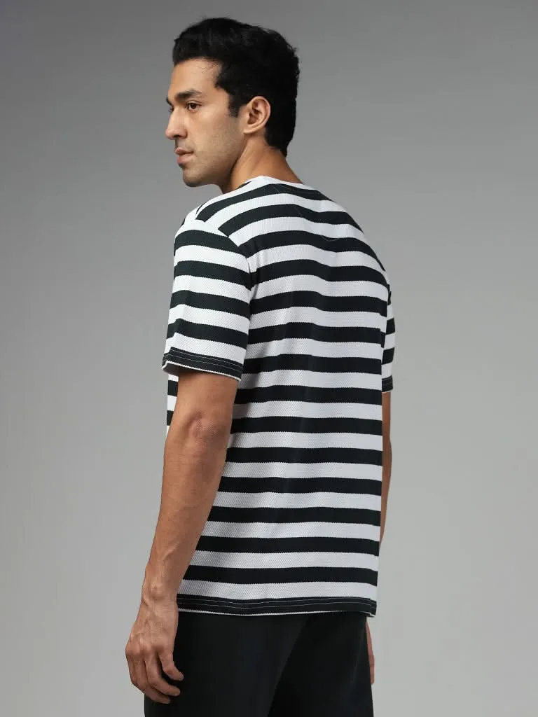 WES Lounge Dark Olive & White Striped Cotton Blend Relaxed-Fit T-Shirt