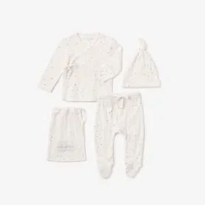 White Celestial Printed Organic Cotton Ribbed Baby Layette Set