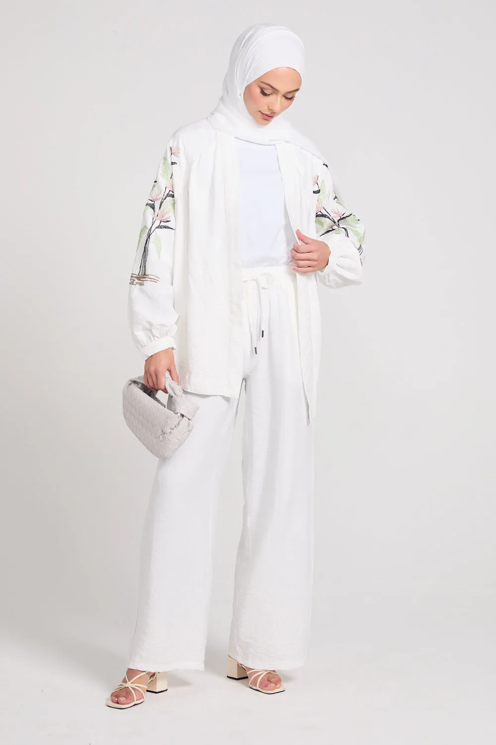 White Tropical Floral Embroidered Co-Ord Set