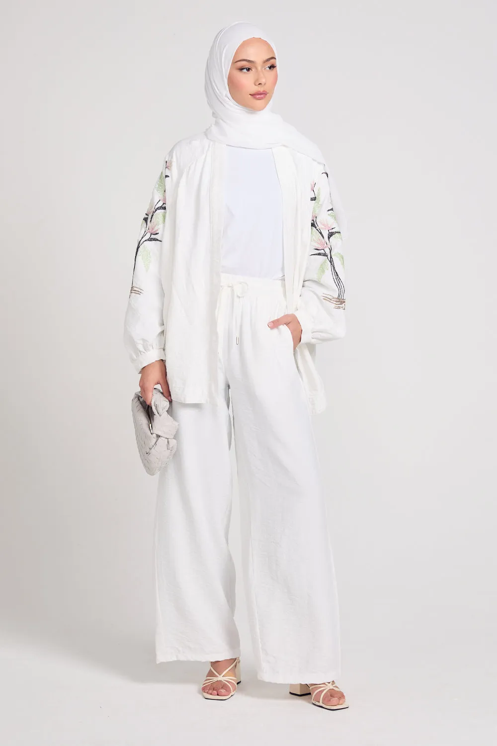 White Tropical Floral Embroidered Co-Ord Set