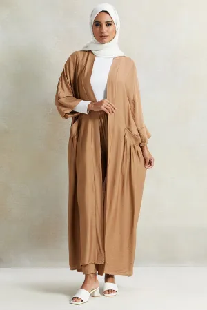 Women Beige Pocket Detailed Oversized Kimono