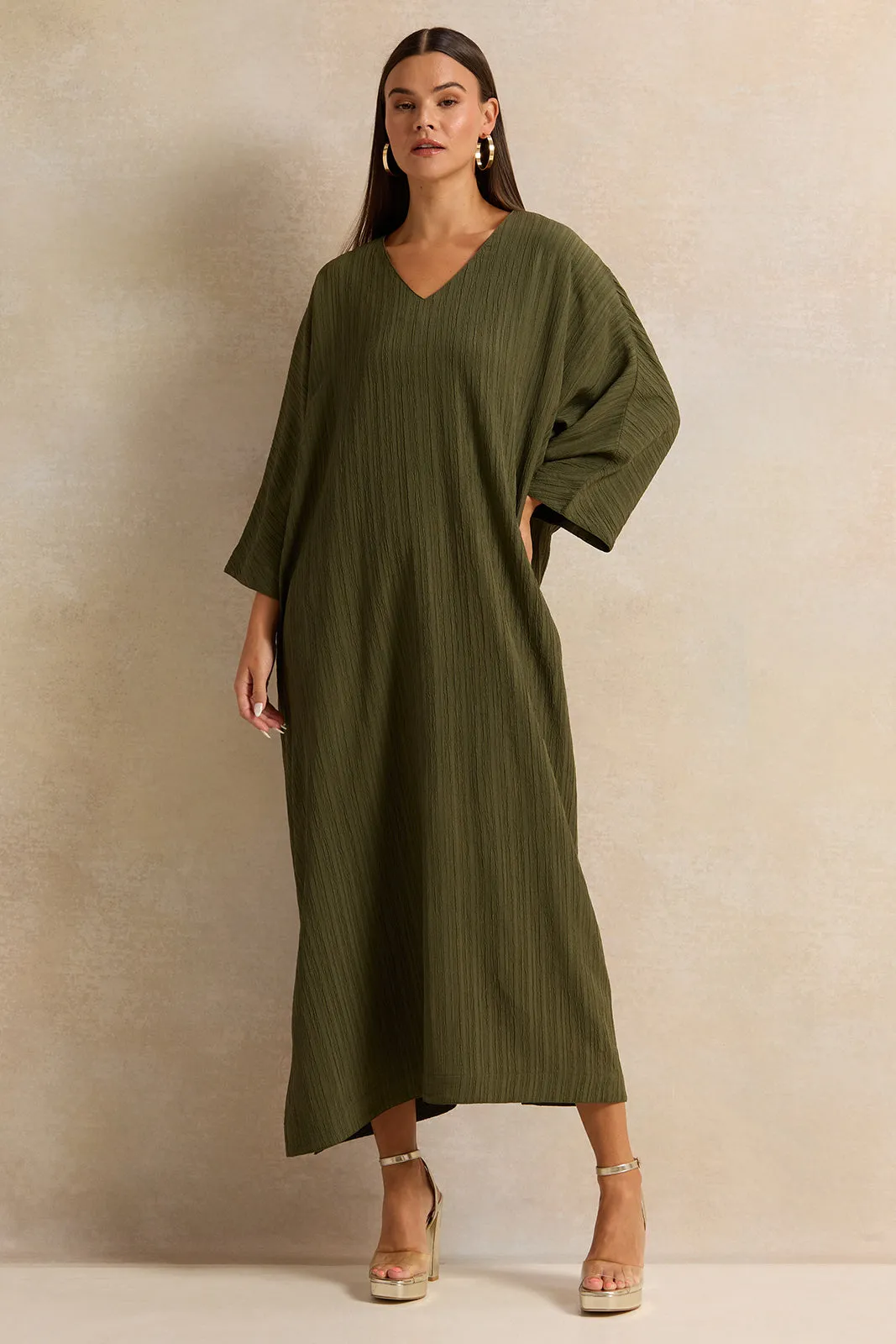 Women Green Textured Kimono Dress