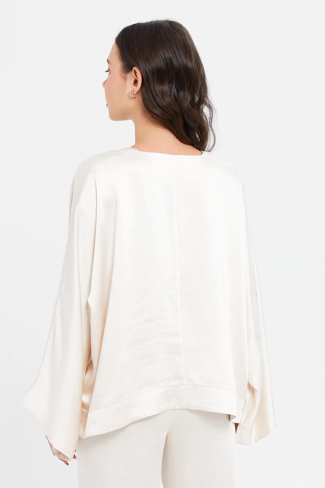 Women Ivory Satin Kimono Top