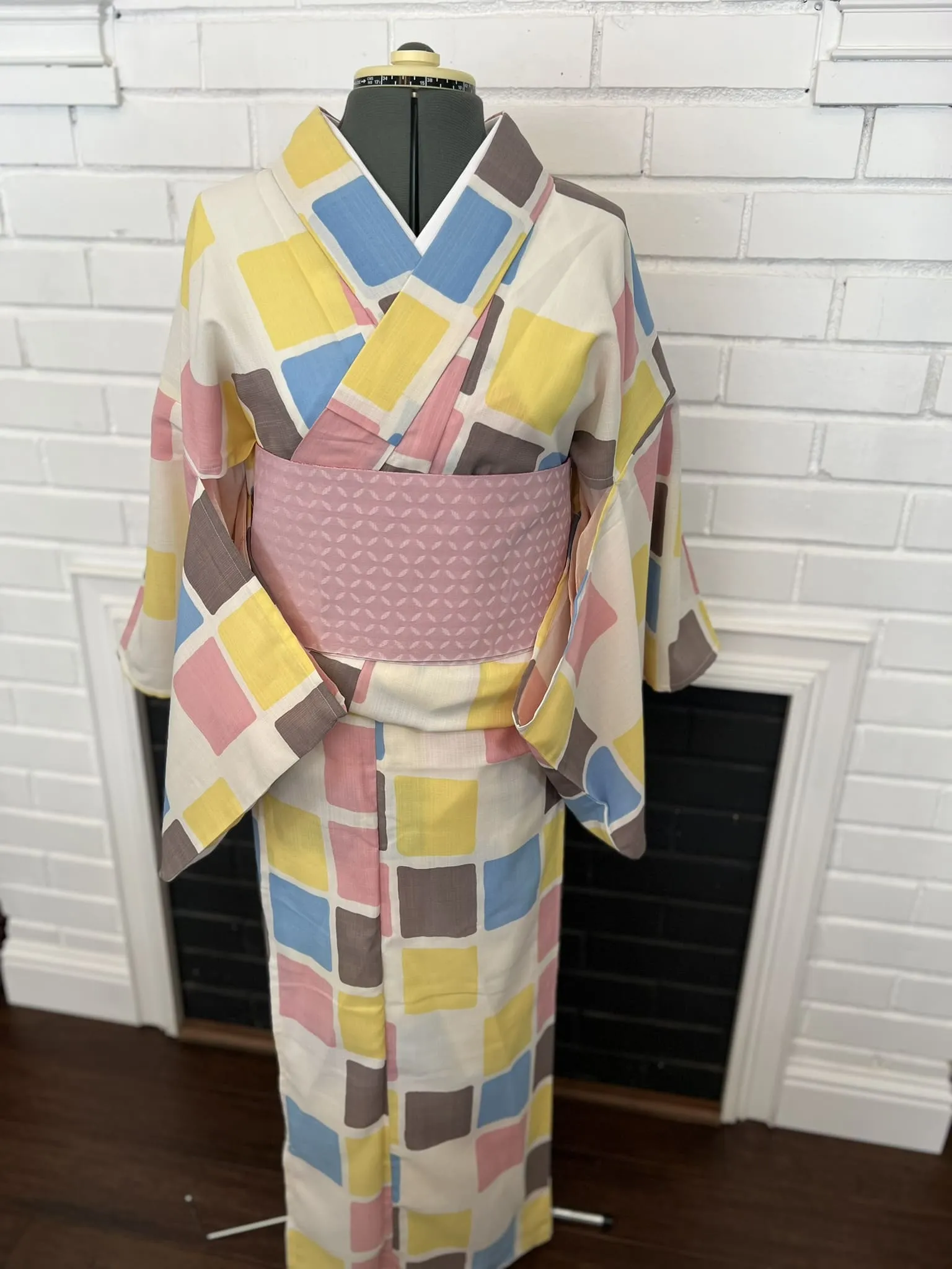 YUKATA, Checkered, Size: Free / Japanese Traditional Women's Yukata