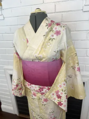 YUKATA, Cherry Blossom, Light Yellow, Size: Free / Japanese Traditional Women's Yukata